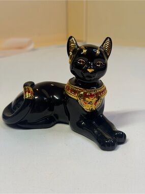 Lenox Black and Gold Egyptian Cat Figurine with Red Accents